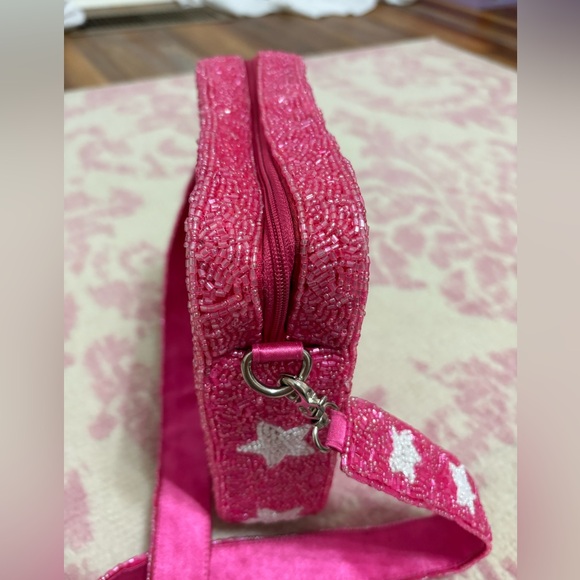 Moyna New York Hand-beaded Star Crossbody Bag Pink & White - Picture 9 of 15